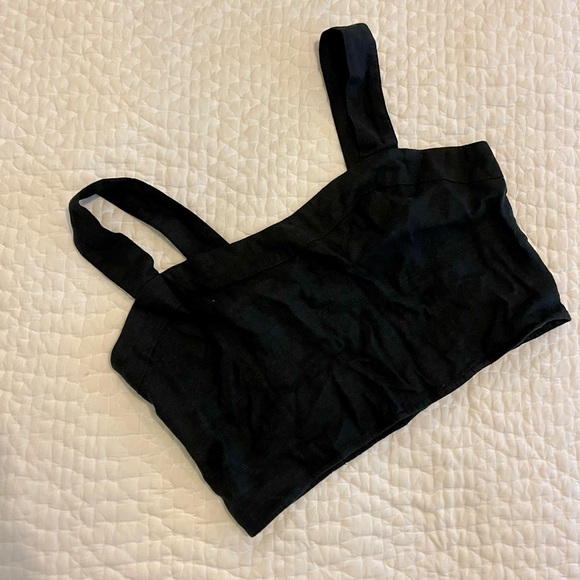 NWT Abercrombie Cropped Linen-Blend Corset Top, size large, black - Picture 6 of 7